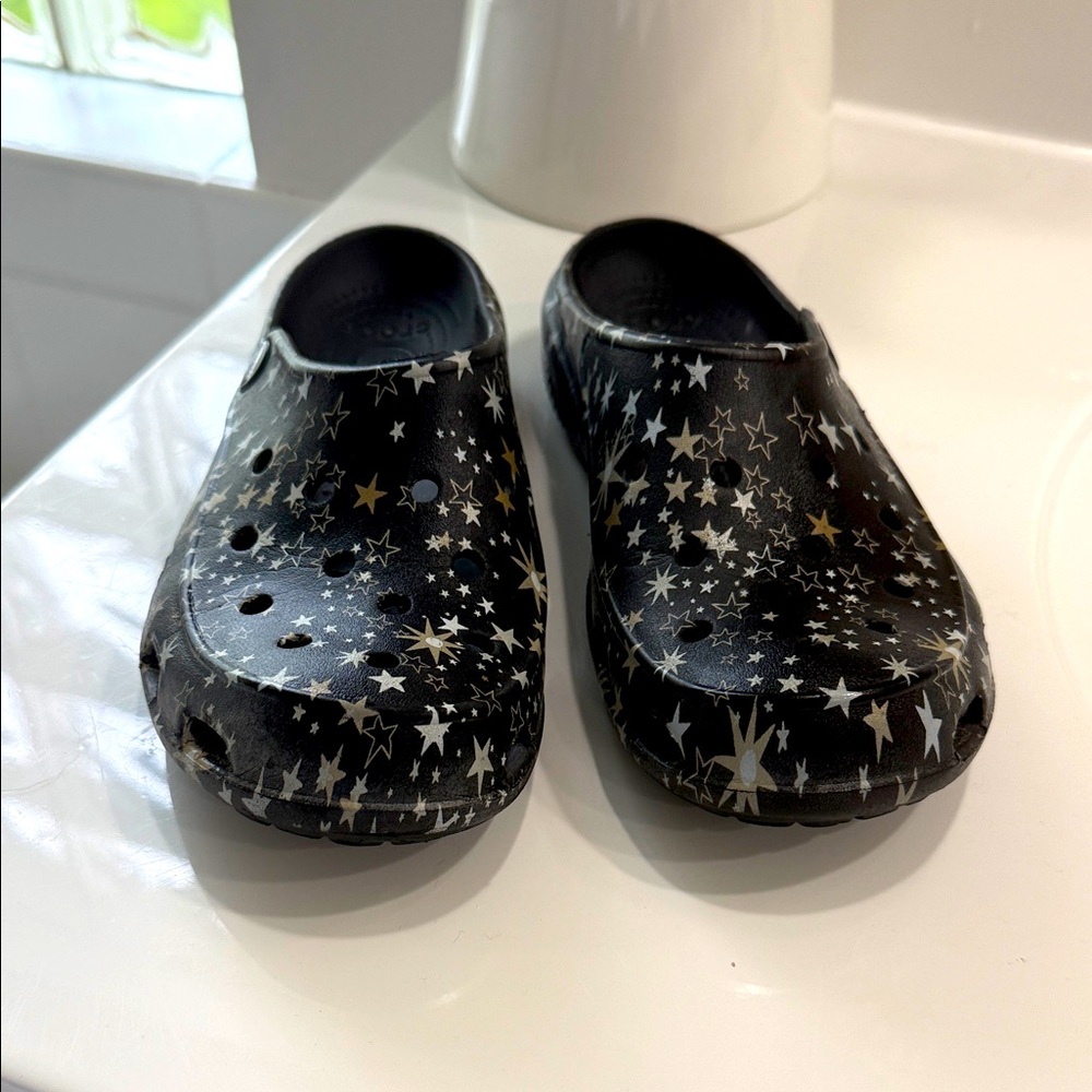 CROCS Starry Night Mule Shoes - Black and White